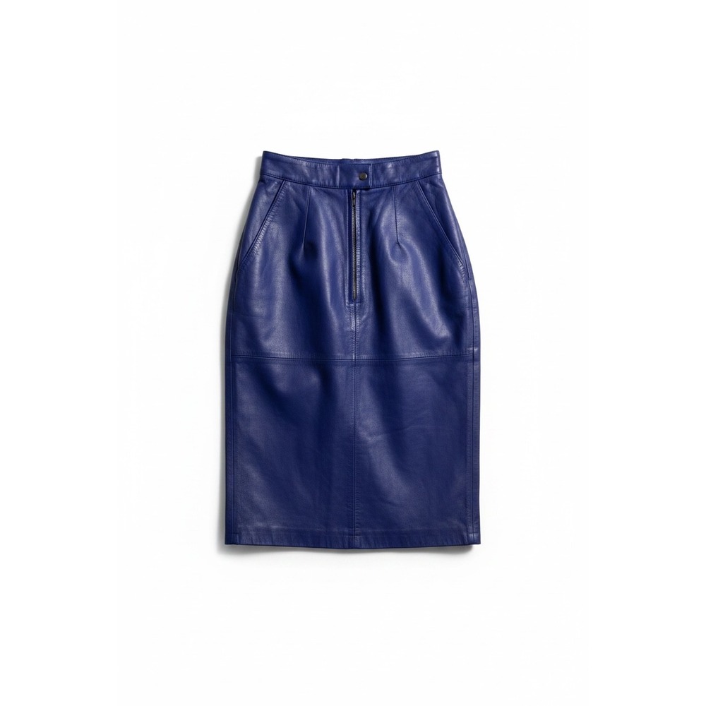 Vintage Cedars | Leather Midi Skirt Size XS Purple Vintage High Waist Pencil
